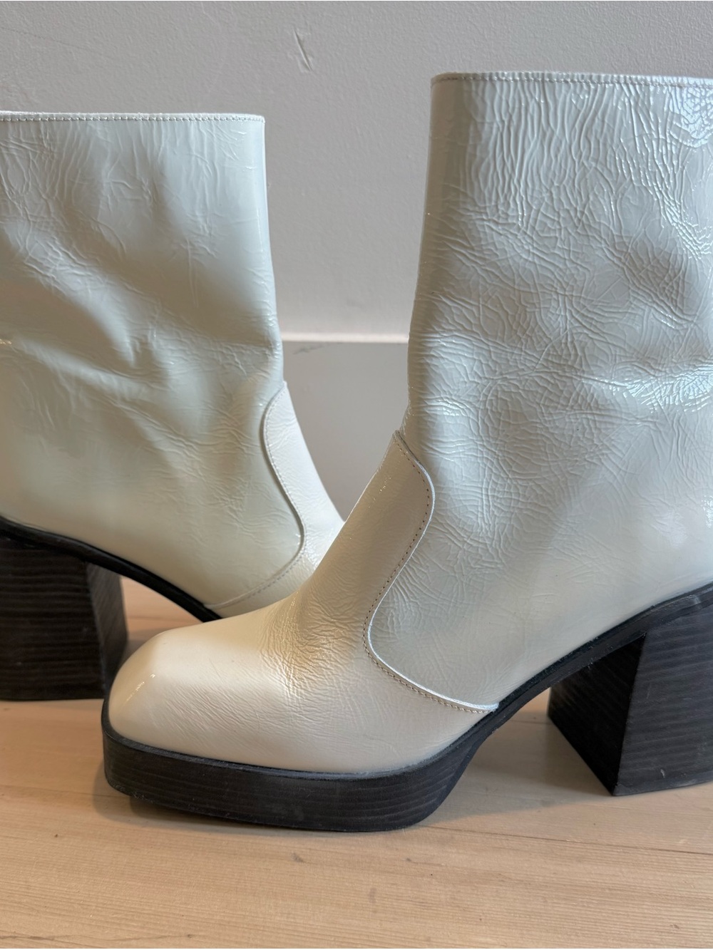 Free People Cream White Platform Block Heel Ankle Boots - Picture 2 of 6